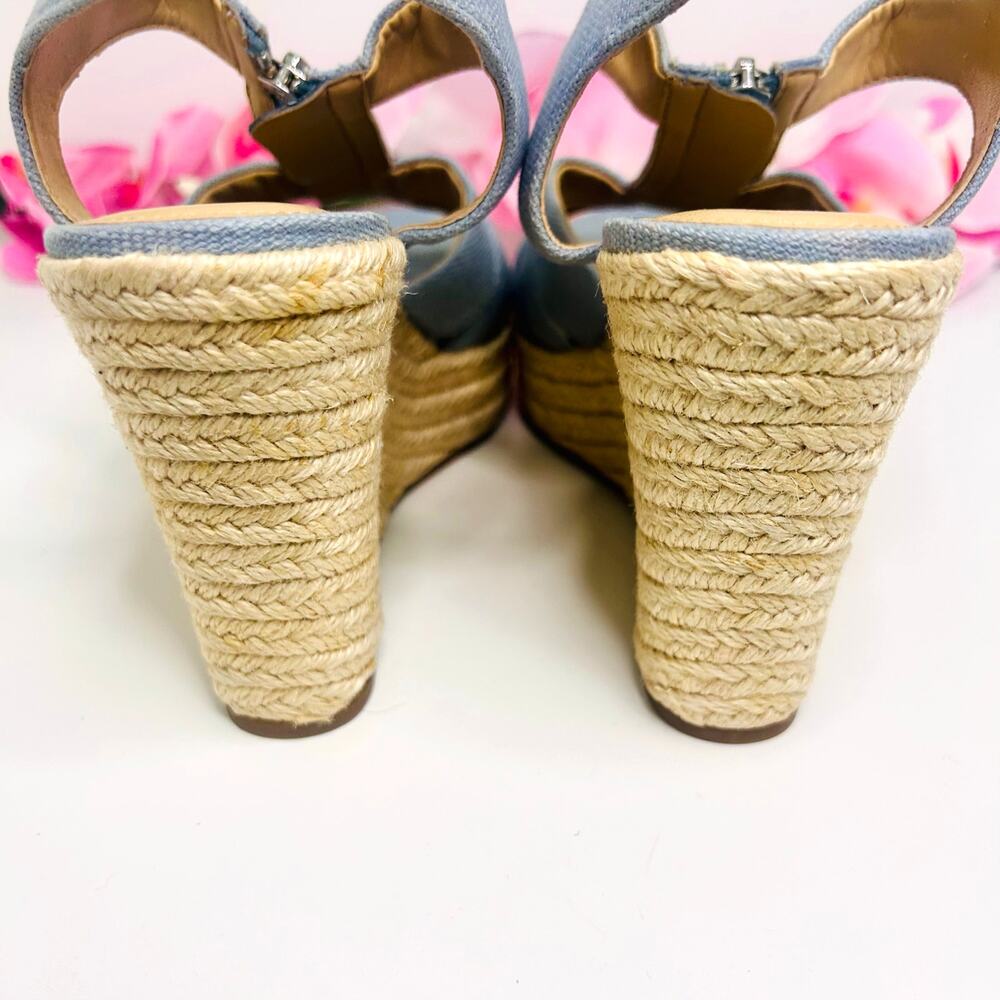 Michael Kors Berkley Espadrille Wedge Sandals 8.5M Blue Linen Zip Platform - Picture 16 of 17